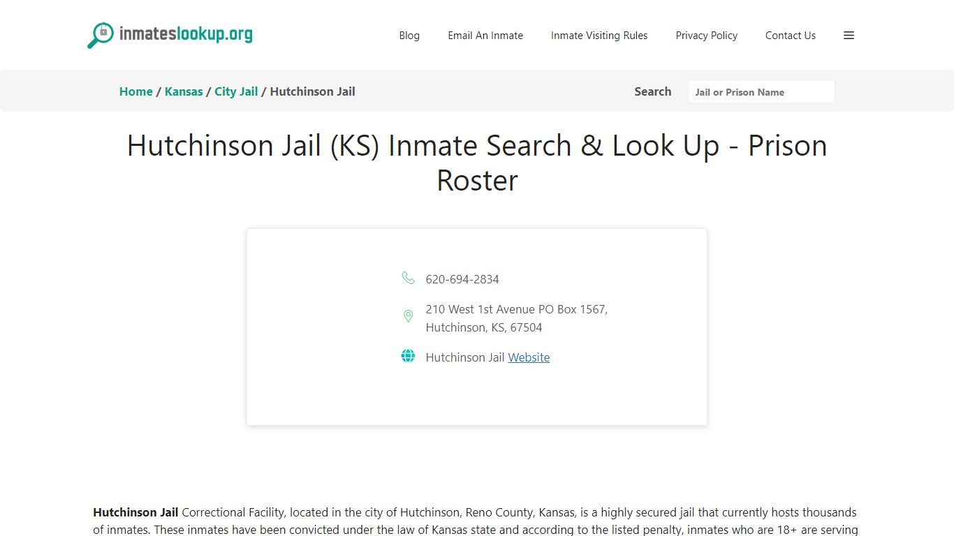 Hutchinson Jail (KS) Inmate Search & Look Up - Prison Roster